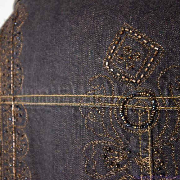Laura Ashley brown beaded embroidered button up jean jacket, size M - Picture 15 of 16